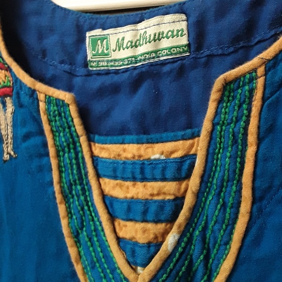 Madhuvan Vintage Indian Boho Blue Printed Dress - Picture 5 of 7